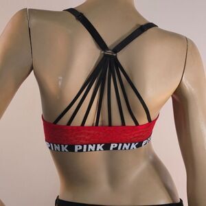 PINK Victoria's Secret Womens Sz 32DD Red Lace Push Up Pigeonnant Bra Strappy